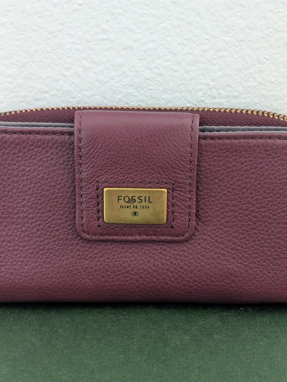 Fossil Women's Plum Leather Zip Wallet with Brass Logo